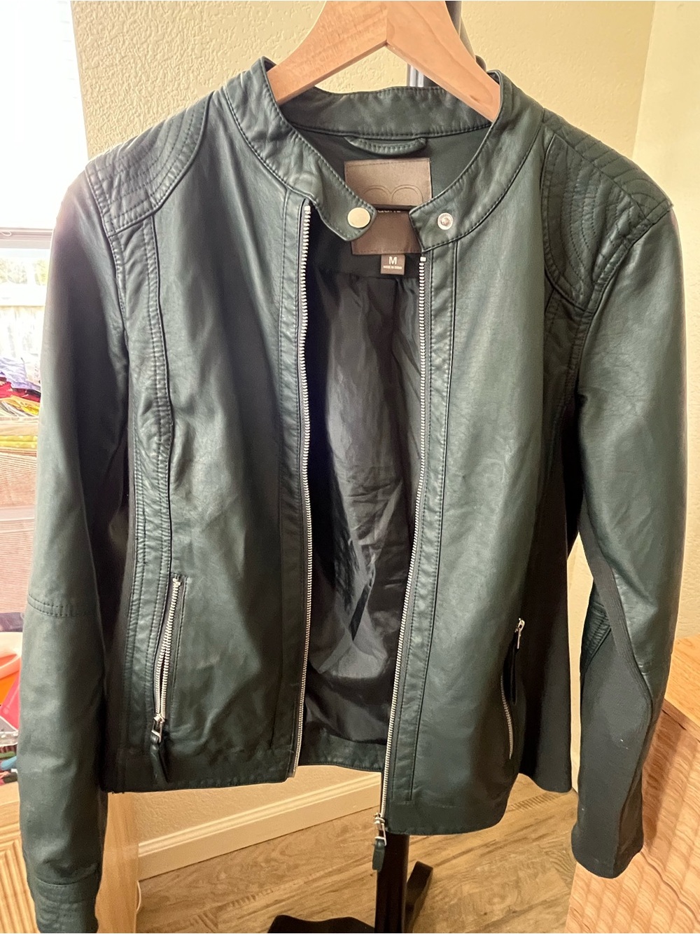 Maurices Dark Green Faux Leather Moto Jacket